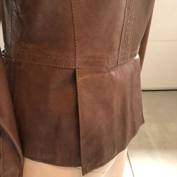 Hugo Boss Lined 2 Button Lamb Leather Blazer Jacket w Pickstitching Brown Sz 8 - Picture 6 of 16
